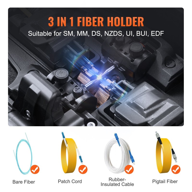 Kuituhitsauslaite vaippakohdistus neljä moottoria 5-tuumainen kosketusnäyttö kolmitoiminen kuitupidike 7800 mAh akku