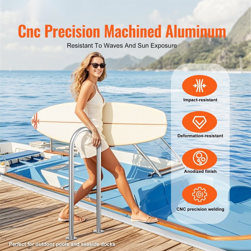 Alumiininen allas- ja laiturikaide 400 x 90 x 915 mm U-muotoinen anodisoitu