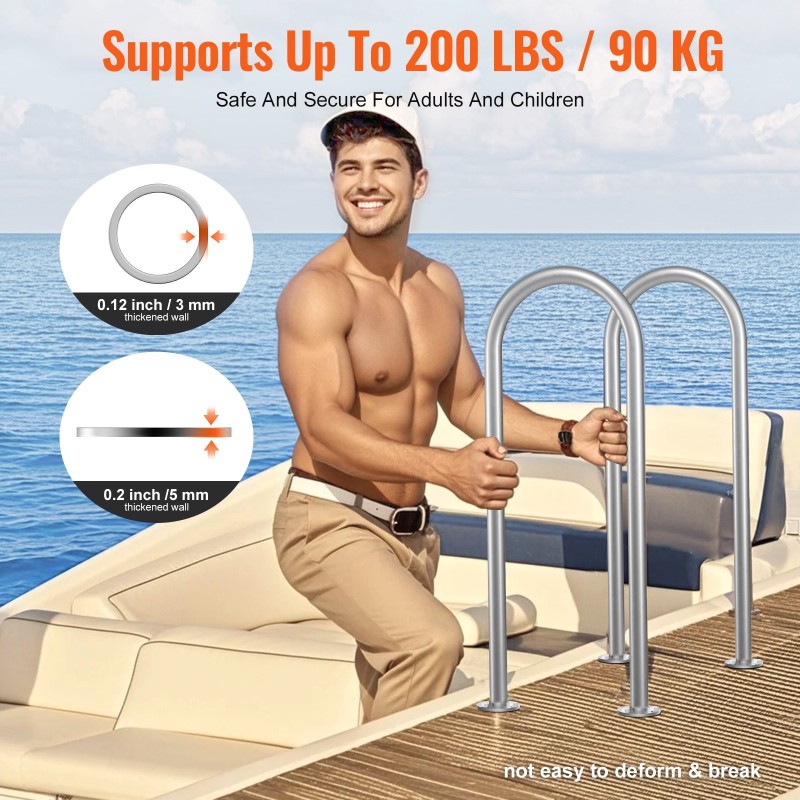 Alumiininen allas- ja laiturikaide 400 x 90 x 915 mm U-muotoinen anodisoitu