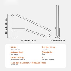Uima-altaan kaide ruostumatonta terästä 1420 x 945 mm liukumaton kahvasuoja