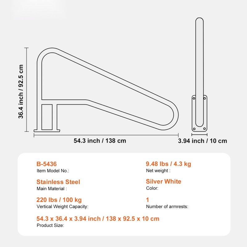 Uima-altaan kaide ruostumatonta terästä 1420 x 945 mm liukumaton kahvasuoja