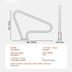 Uima-altaan ruostumattomat teräskaiteet 2 kpl 1220 x 905 x 100 mm