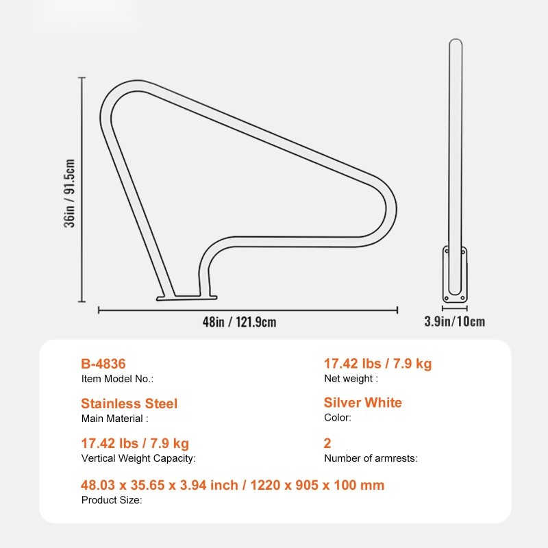 Uima-altaan ruostumattomat teräskaiteet 2 kpl 1220 x 905 x 100 mm