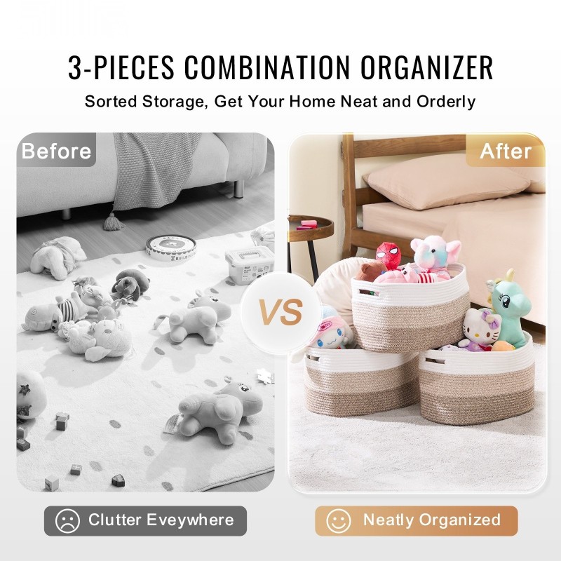 Säilytyskorit 3 kpl 22 l 380×250×225 mm polyesteripuuvillaa ja kuitukangasta kodin järjestelyyn