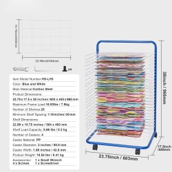 Taideteosten kuivausteline hiiliteräsrunko 25 irrotettavaa hyllyä lukittavat pyörät