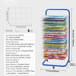 Taideteosten kuivausteline hiiliteräsrunko 25 irrotettavaa hyllyä lukittavat pyörät sopii A4 A3 A2-arkuille