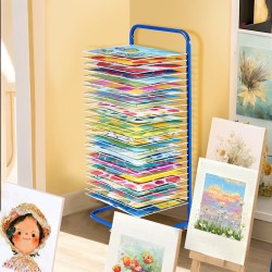 Taideteosten kuivausteline hiiliteräsrunko 25 irrotettavaa hyllyä lukittavat pyörät sopii A4 A3 A2-arkuille