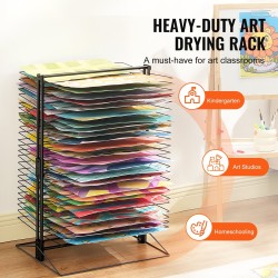 Taidekuivatusritilä 50 irrotettavaa hyllyä hiiliteräs musta vakaapohjainen kouluun ja ateljeeseen