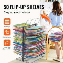 Taidekuivatusritilä 50 irrotettavaa hyllyä hiiliteräs musta vakaapohjainen kouluun ja ateljeeseen