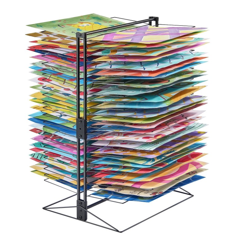 Taidekuivatusritilä 50 irrotettavaa hyllyä hiiliteräs musta vakaapohjainen kouluun ja ateljeeseen