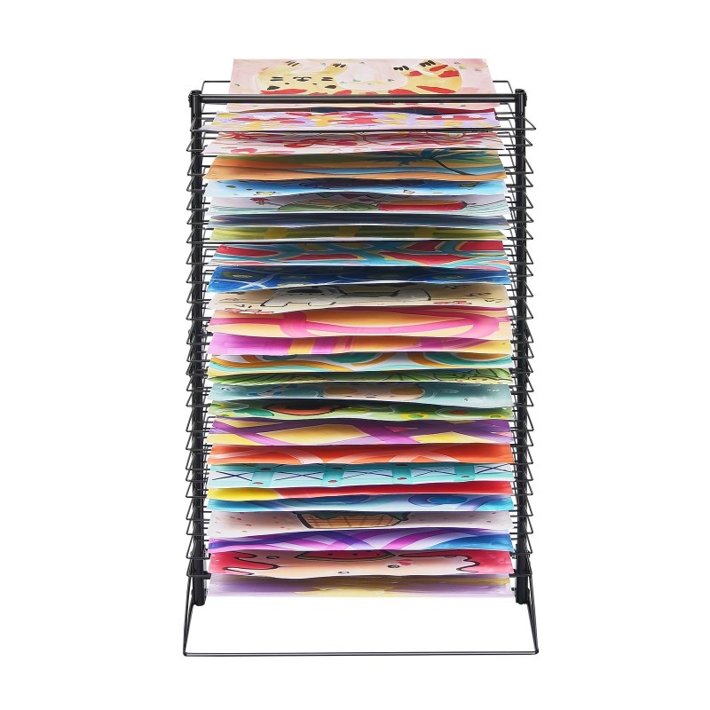 Taidekuivatusritilä 50 irrotettavaa hyllyä hiiliteräs musta vakaapohjainen kouluun ja ateljeeseen