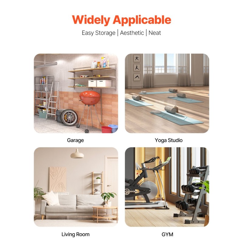 Joogamattojen säilytysteline jauhemaalattua terästä pyörillä ja koukuilla