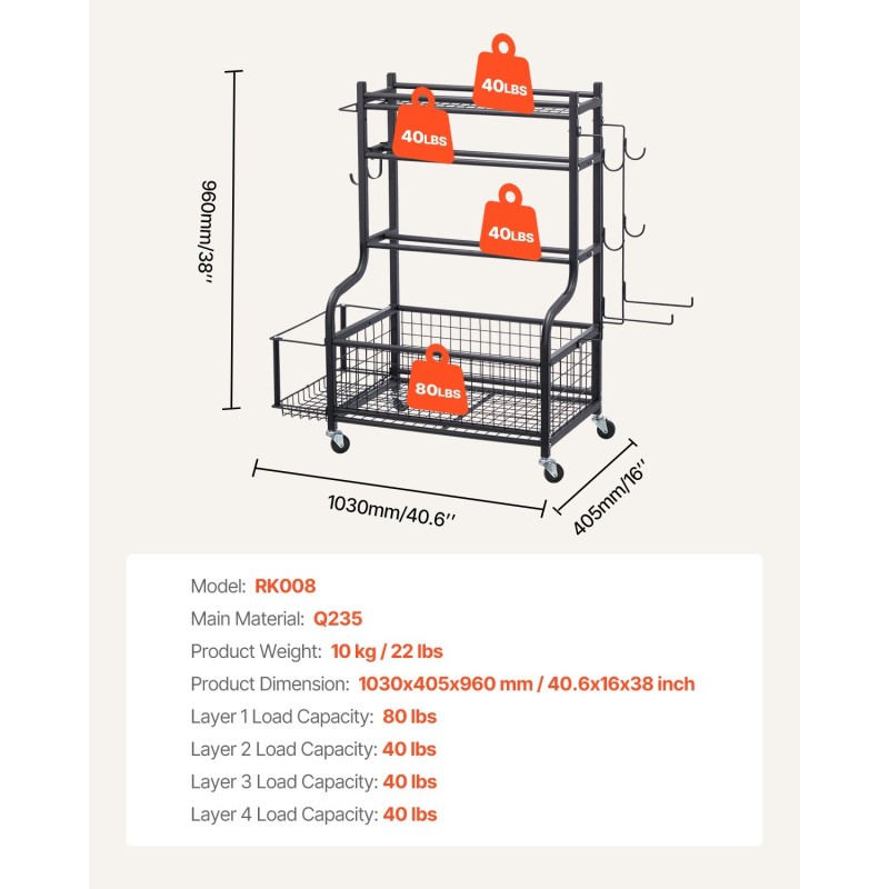 Joogamattojen säilytysteline jauhemaalattua terästä pyörillä ja koukuilla