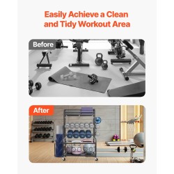 Joogamaton säilytysteline jauhemaalattu teräs sivukorilla ja koukuilla neljällä pyörällä kahdella lukittavalla