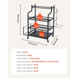 Joogamattojen säilytysteline pulverimaalatulla teräsrungolla korilla lukittavilla pyörillä ja koukuilla