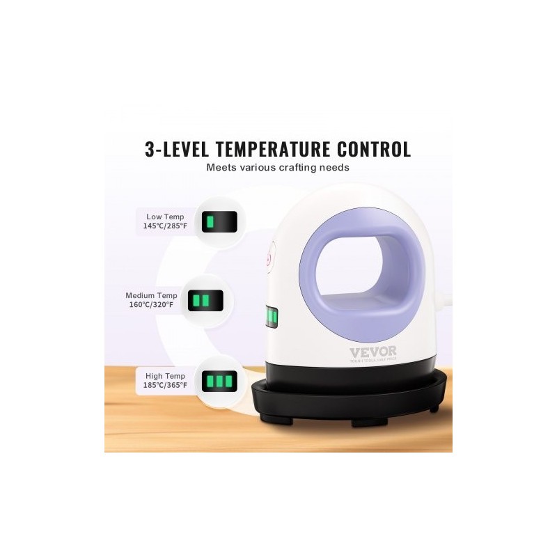 Pieni lämpöpuristin kompakti 3-tasoinen lämpötilansäätö automaattinen virrankatkaisu tekstiileille sinivalkoinen