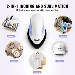 Pieni lämpöpuristin kompakti 3-tasoinen lämpötilansäätö automaattinen virrankatkaisu tekstiileille sinivalkoinen