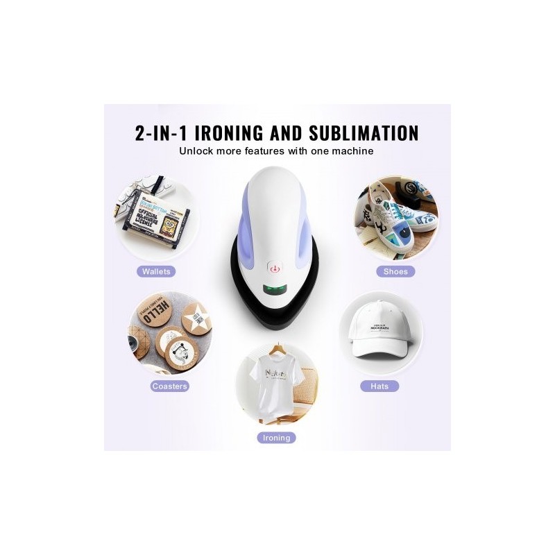 Pieni lämpöpuristin kompakti 3-tasoinen lämpötilansäätö automaattinen virrankatkaisu tekstiileille sinivalkoinen