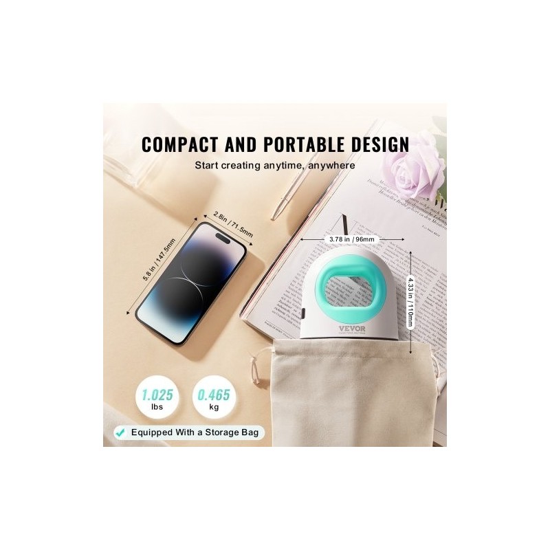 Mini kuumaprässi kompakti kolmitasoinen lämpötilansäätö automaattisammutus T-paitoihin lippiksiin lasinaluksiin vihreä valkoinen