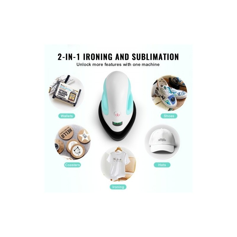 Mini kuumaprässi kompakti kolmitasoinen lämpötilansäätö automaattisammutus T-paitoihin lippiksiin lasinaluksiin vihreä valkoinen