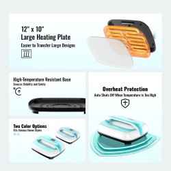 Kannettava lämpöprässilaite 12 x 10 tuumaa kaksoisputkinen tasainen lämmitys tarkka lämpötilansäätö