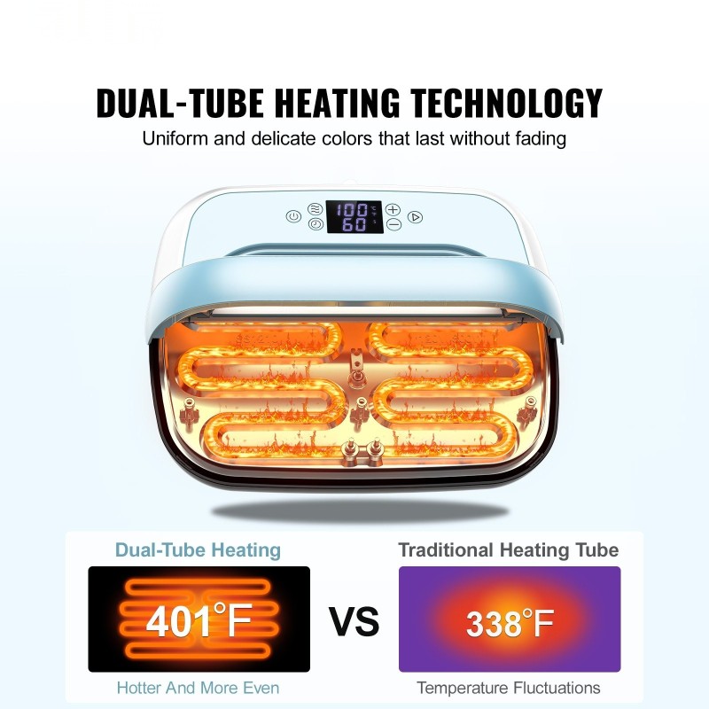 Siirrettävä lämpöprässi 12 x 10 tuumaa painevalettu alumiinilevy kaksiputkinen lämmitys
