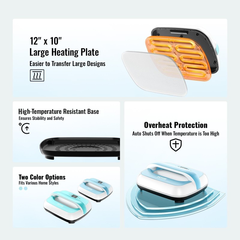 Siirrettävä lämpöprässi 12 x 10 tuumaa painevalettu alumiinilevy kaksiputkinen lämmitys