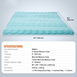 Geelimuistivaahtoinen 7-vyöhykkeinen sijauspatja 1524x2032 mm 50,8 mm paksu