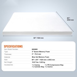 Viskoelastinen geelitäytteinen sijauspatja 1524x2032 mm 76,2 mm paksu irrotettavalla pestävällä päällisellä