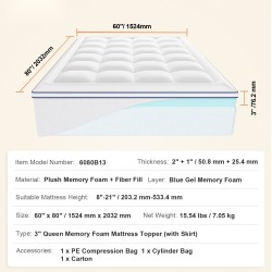 Patjansuojus muistivaahdolla ja kuitutäytteellä viilentävällä geelikerroksella 1524x2032 mm 76 mm