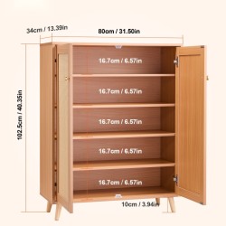 Rottinkinen kenkäkaappi viisi tasoa säädettävät hyllyt kaksi ovea vaalea puunsävy