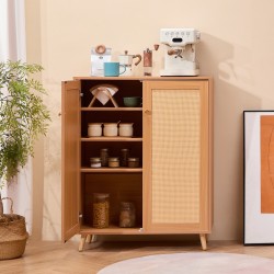 Rottinkinen kenkäkaappi viisi tasoa säädettävät hyllyt kaksi ovea vaalea puunsävy