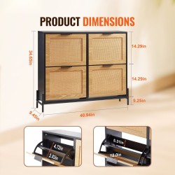 Kapea rottinkipintainen kenkäkaappi 4 kääntyvää laatikkoa metallijaloilla vaalea puunsävy