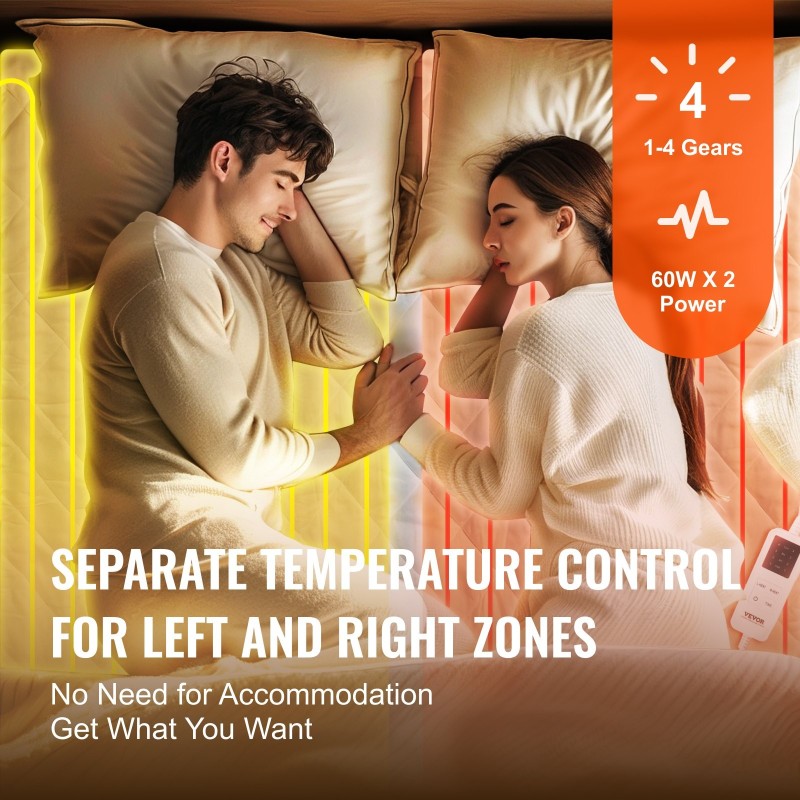 Sähkökäyttöinen lämpöpatja 195 x 165 cm 4 lämpötilaa ajastin harjattu kangas