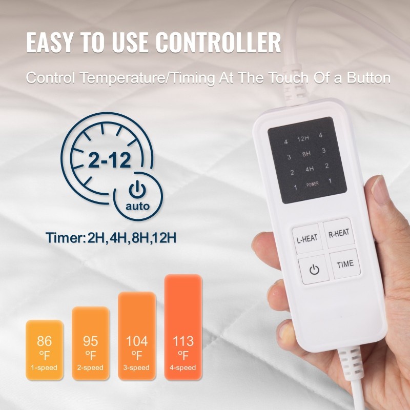 Sähkökäyttöinen lämpöpatja 195 x 165 cm 4 lämpötilaa ajastin harjattu kangas