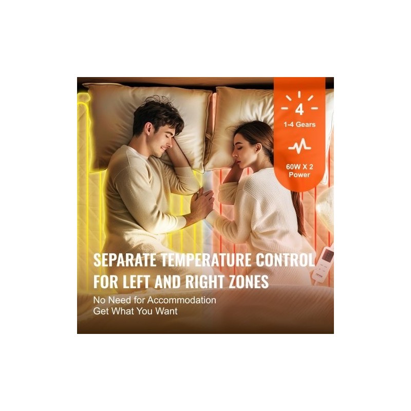 Sähkölämmitteinen patjansuoja harjattu kangas 150 x 160 cm neljä lämpötilaa ajastin