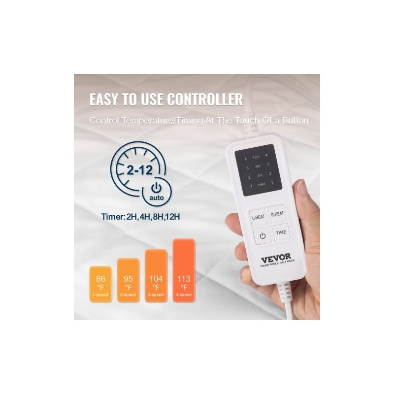 Sähkölämmitteinen patjansuoja harjattu kangas 150 x 160 cm neljä lämpötilaa ajastin