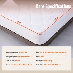 Sähkölämmitteinen patjansuoja harjattu kangas 150 x 160 cm neljä lämpötilaa ajastin