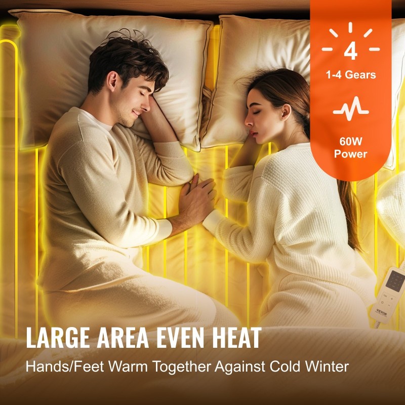 Sähköinen lämpöpatja 150 x 80 cm 4 tasoa ajastin syvä joustava tasku
