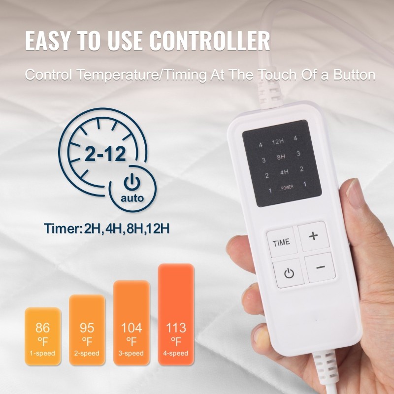 Sähköinen lämpöpatja 150 x 80 cm 4 tasoa ajastin syvä joustava tasku