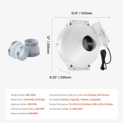 Kanavapuhallin radonpoistoon 98–114 mm ABS-kuori 190 CFM 2 liitintä hiljainen