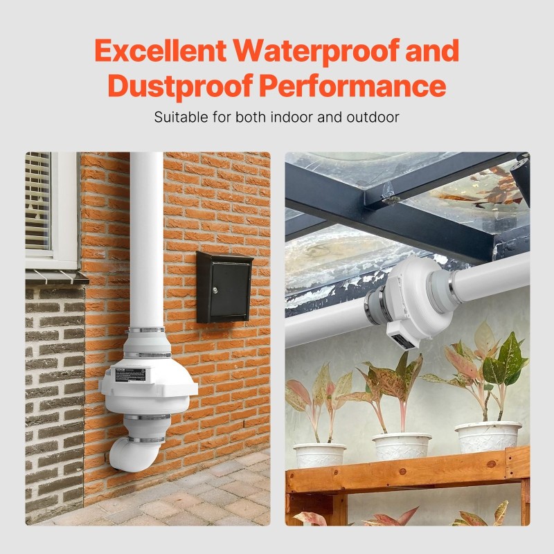 Radonpoistopuhallin ABS-kuori 98–114mm ilmavirta 380 CFM 2 liitintä sisä- ja ulkokäyttöön