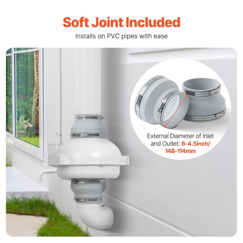 Radonpoistopuhallin ABS-kuori 98–114mm ilmavirta 380 CFM 2 liitintä sisä- ja ulkokäyttöön