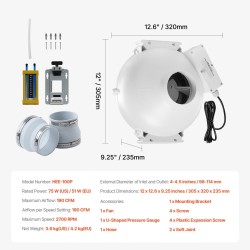 Radonpoistopuhallin asennussarja 4–4,5 tuuman liitännälle ABS-kotelo 190 CFM 47 dB 2 liitintä