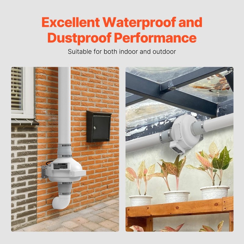 Radonpoistopuhallinpaketti ABS-kuorinen 260 CFM ilmavirta 98–89 mm 2 kytkintä mukana