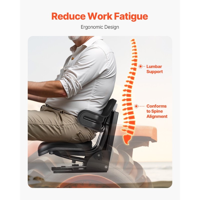 Jousitettu trukin ja traktorin istuin PVC-pinta kolmiasentoinen selkänoja 150 mm liukusäätö