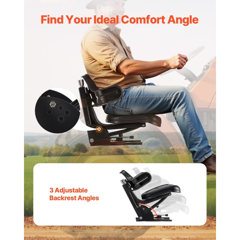 Jousitettu trukin ja traktorin istuin PVC-pinta kolmiasentoinen selkänoja 150 mm liukusäätö