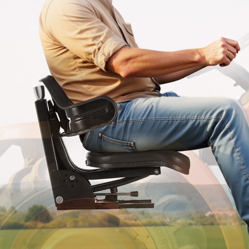 Jousitettu trukin ja traktorin istuin PVC-pinta kolmiasentoinen selkänoja 150 mm liukusäätö