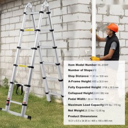 Teleskooppitikas alumiiniseos 3,8 m säädettävä A tai suoraksi avattava 170 kg kantokyky