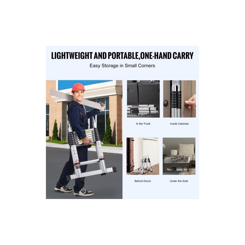 Teleskooppitikas alumiininen 5 m 170 kg kantavuus A-mallinen ja suoraksi jatkettava